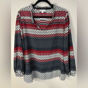 Tommy Hilfiger Women's Patriotic Peasant Blouse Size L‎ Pleated Chiffon